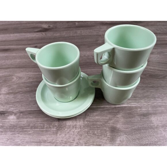 Lot of 5 Vintage Dallas Ware Coffee Cups - Pretty Seafoam Green - Made in USA - Picture 12 of 16
